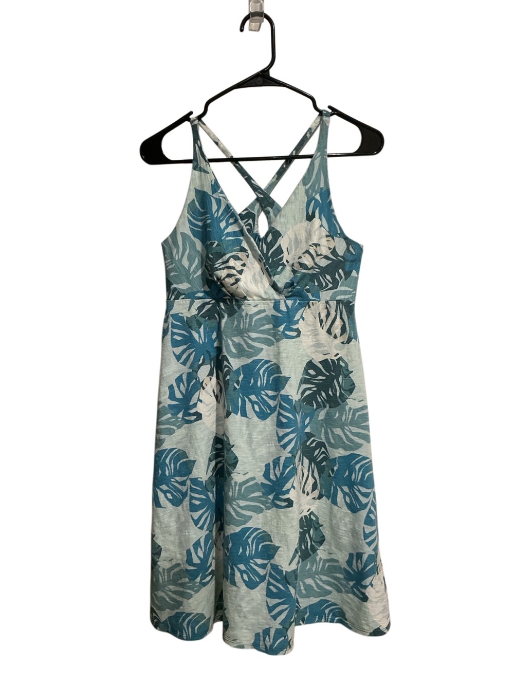 Patagonia Amber Down Dress Tropical Leaf Print Blue Sundress